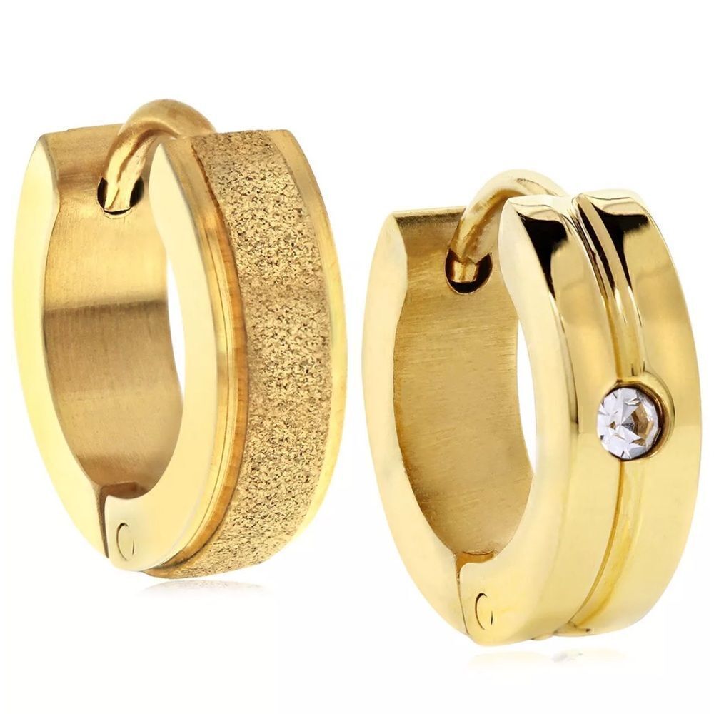 New Sutton Gold-Tone Stainless Steel Matte Glitter And Stone Huggie Earrings